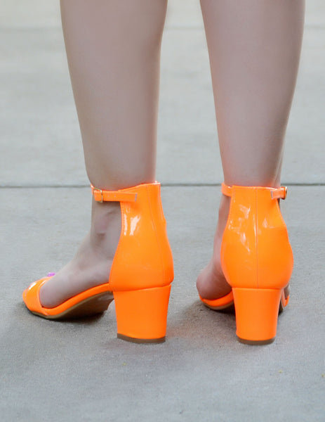 Women's Neon Orange Low Block Heels