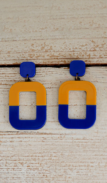 Women's Mustard Yellow / Royal Blue Square Acrylic Earrings